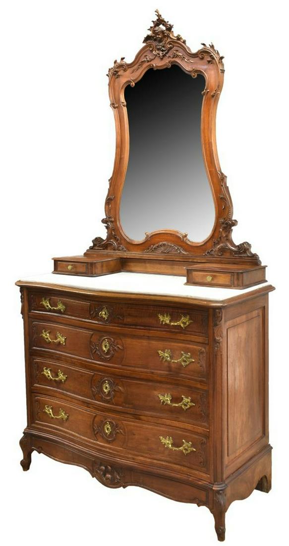 FRENCH LOUIS XV STYLE MARBLE-TOP COMMODE & MIRROR (1 of 4)