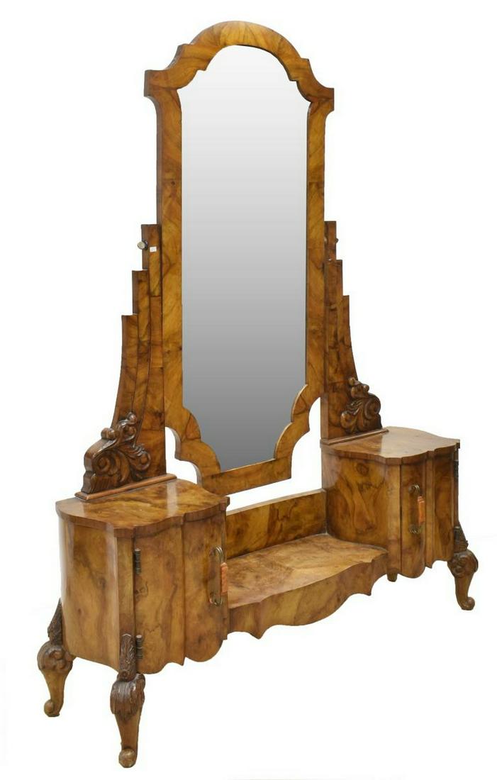 ITALIAN ART DECO BURLWOOD MIRRORED VANITY TABLE (1 of 5)