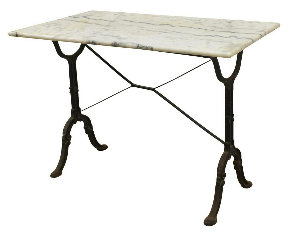 FRENCH PARISIAN MARBLE-TOP CAST IRON BISTRO TABLE (1 of 3)