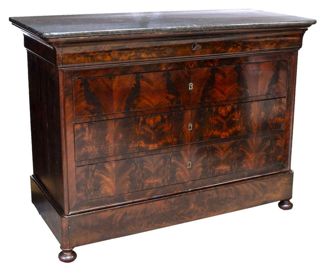FRENCH LOUIS PHILIPPE MARBLE-TOP MAHOGANY COMMODE (1 of 5)