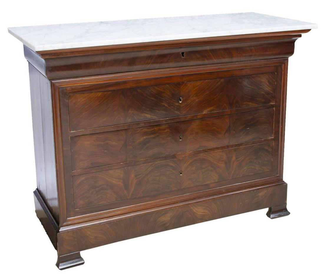 FRENCH CHARLES X MARBLE-TOP FLAME MAHOGANY COMMODE (1 of 5)