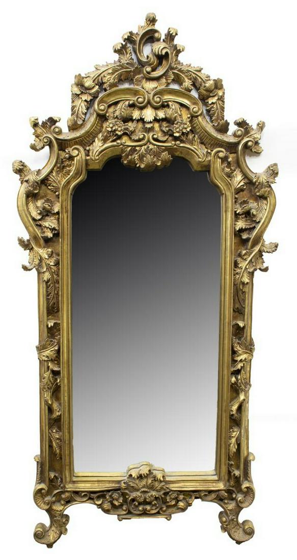 FRENCH HEAVILY CARVED GILTWOOD WALL MIRROR, 65"H (1 of 3)
