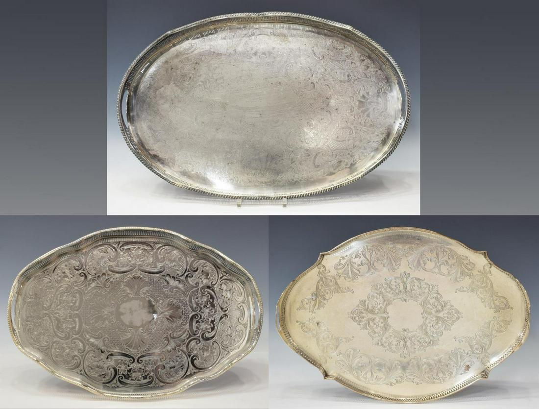 (3) ENGLISH SHEFFIELD SILVER PLATE SERVICE TRAYS (1 of 10)