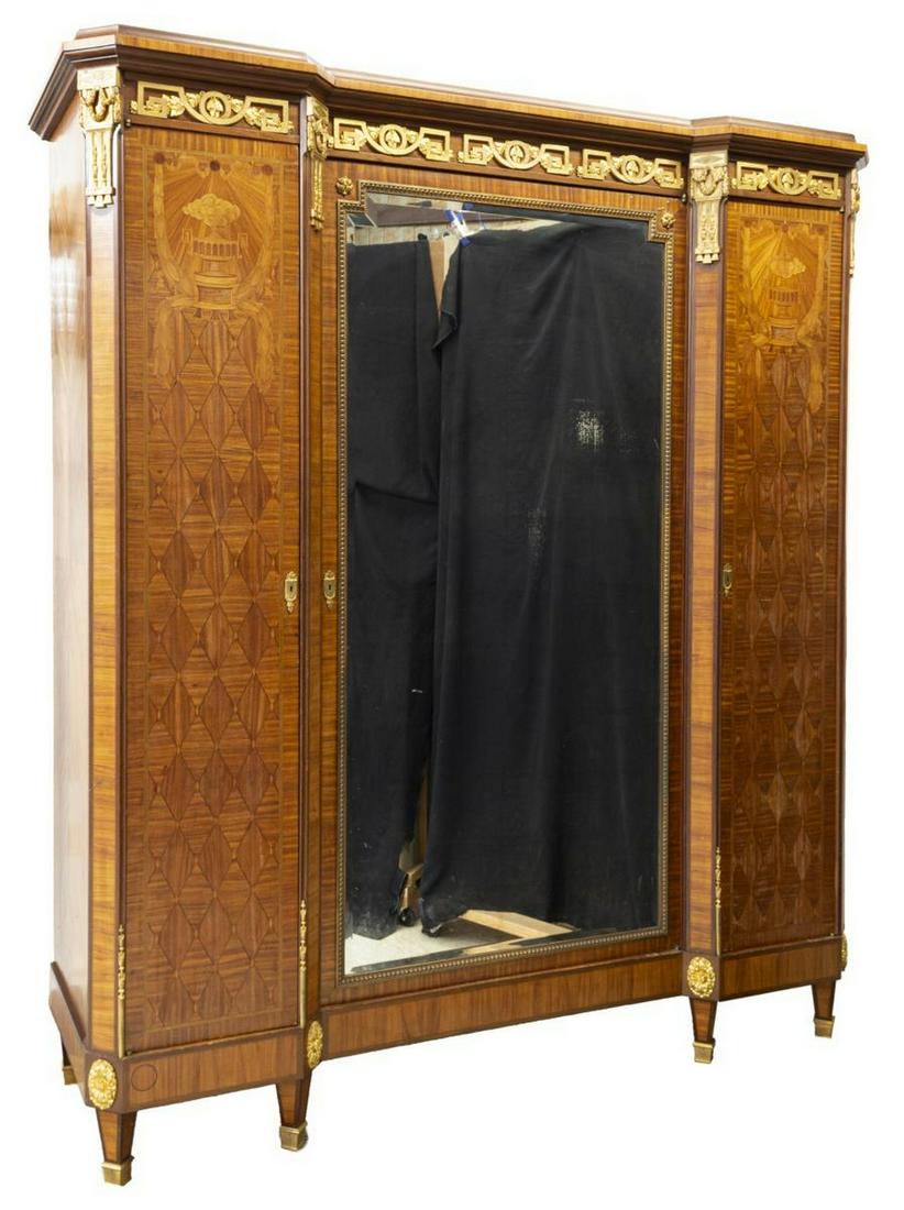 FRENCH LOUIS XVI STYLE MIRRORED THREE-DOOR ARMOIRE (1 of 5)