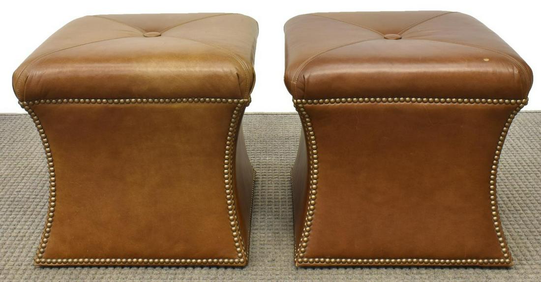 (2) FERGUSON COPELAND 'HOURGLASS' LEATHER OTTOMANS (1 of 3)