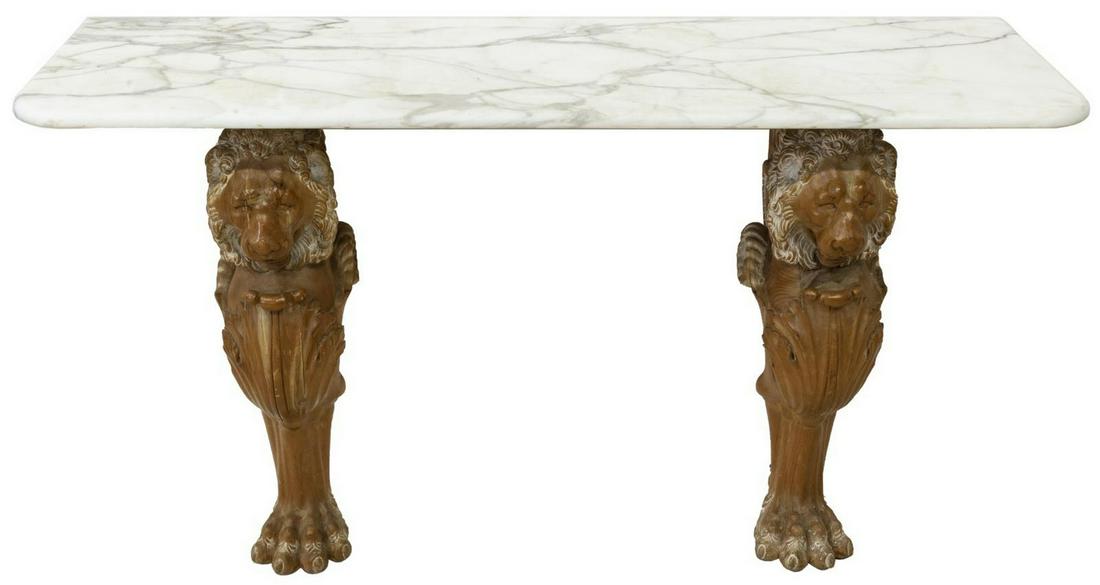 FRENCH RENAISSANCE STYLE MARBLE-TOP LION CONSOLE (1 of 2)