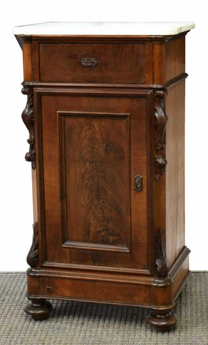 FRENCH LOUIS PHILIPPE MARBLE-TOP BEDSIDE CABINET (1 of 4)