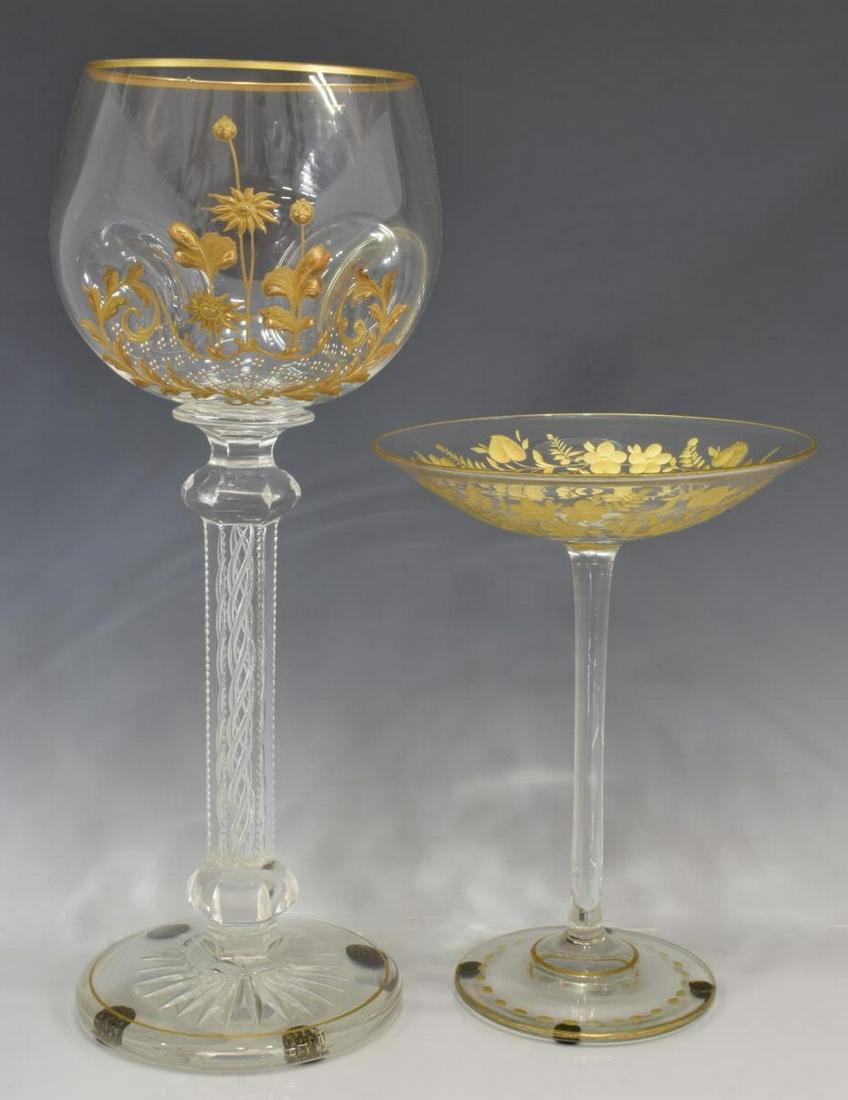 (2) GILT GLASS GOBLET W/ AIR TWIST STEM & COMPOTE (1 of 6)