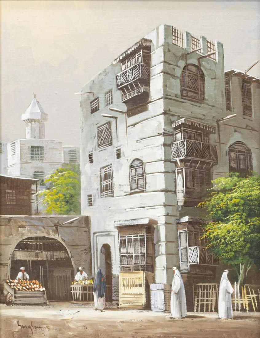 FRAMED PAINTING ORIENTALIST STREET SCENE, SIGNED (1 of 4)