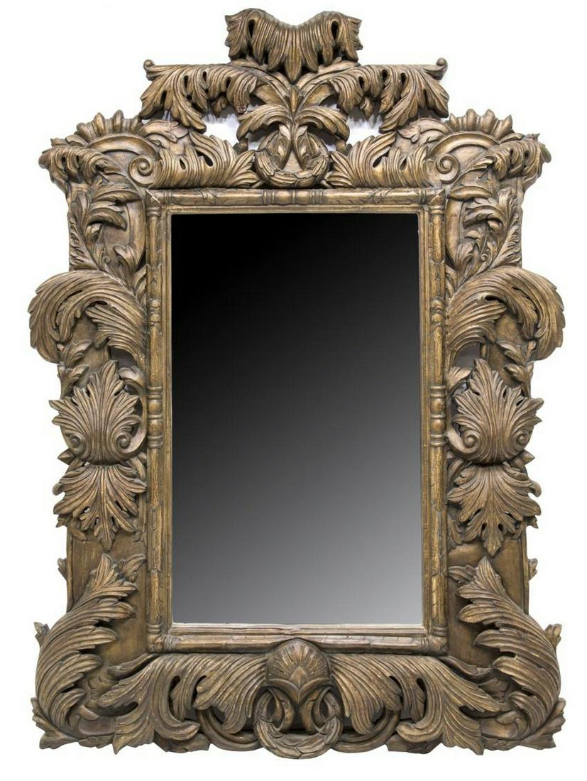 LARGE FOLIATE CARVED WALL MIRROR (1 of 2)