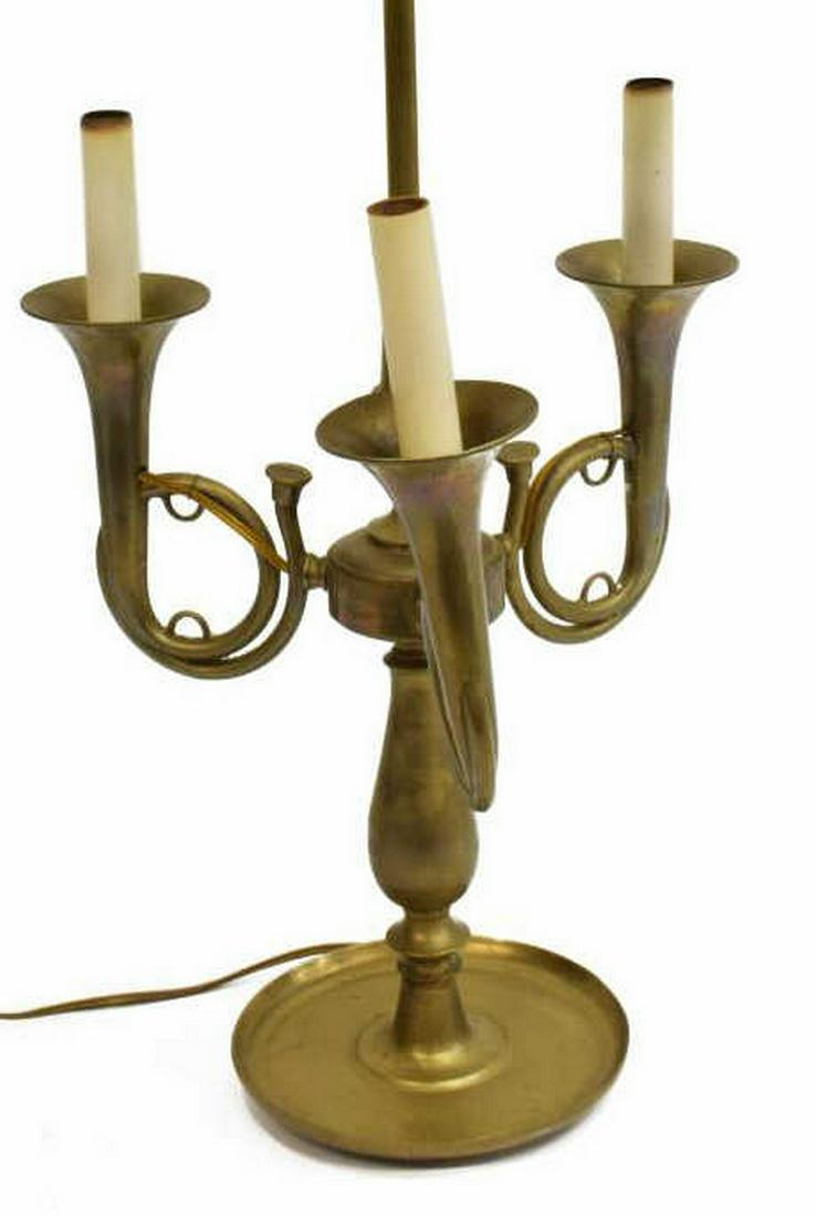 FRENCH BRASS HORN THREE-LIGHT BOUILLOTTE LAMP (1 of 3)