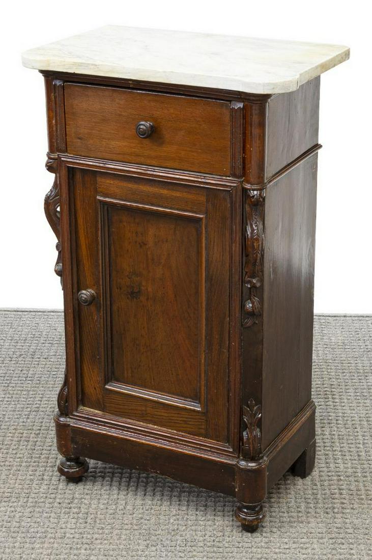 LOUIS PHILIPPE MARBLE-TOP WALNUT BEDSIDE CABINET (1 of 5)