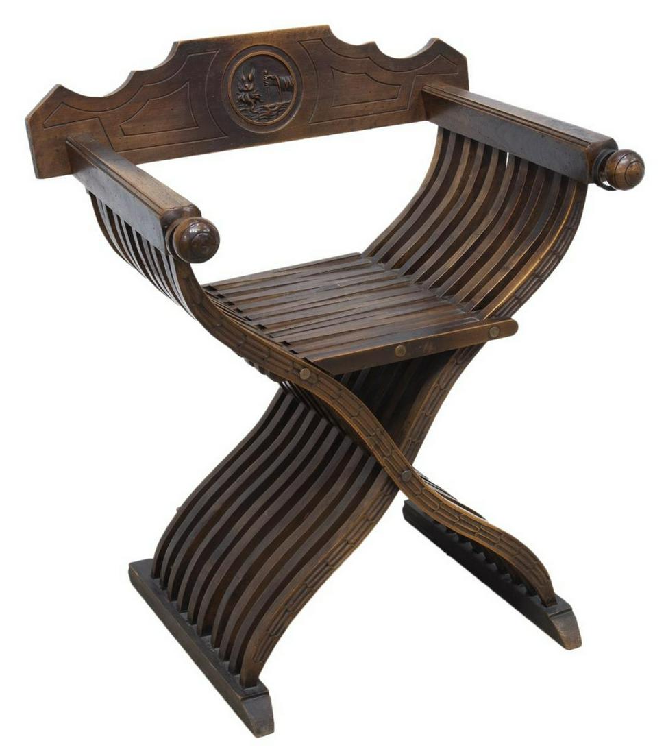 ITALIAN CARVED WALNUT SAVONAROLA CHAIR (1 of 3)