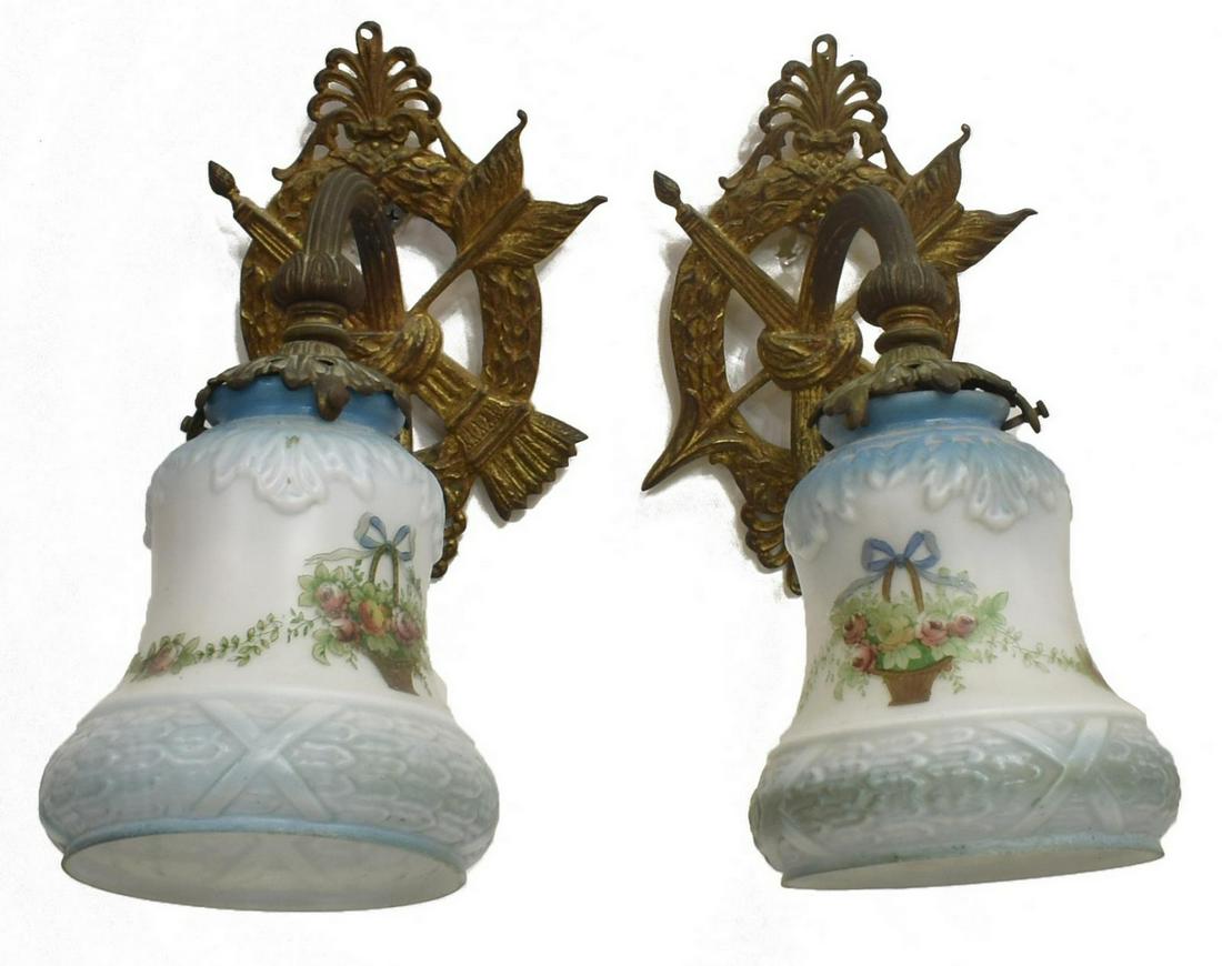 PR) FRENCH PAINTED GLASS SINGLE-LIGHT WALL SCONCES (1 of 2)