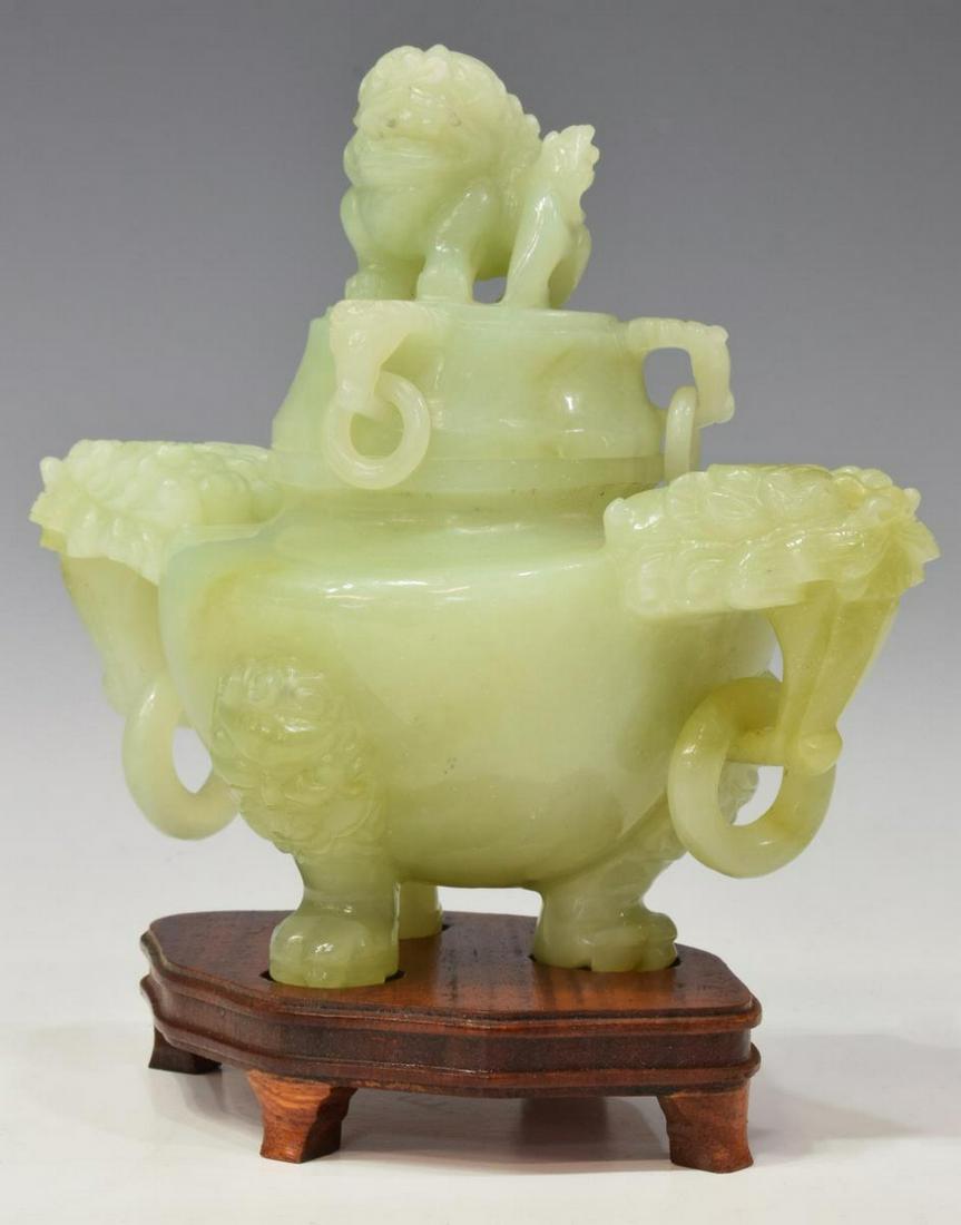 CHINESE CARVED GREEN JADE FOO DOG/ LION VESSEL (1 of 7)