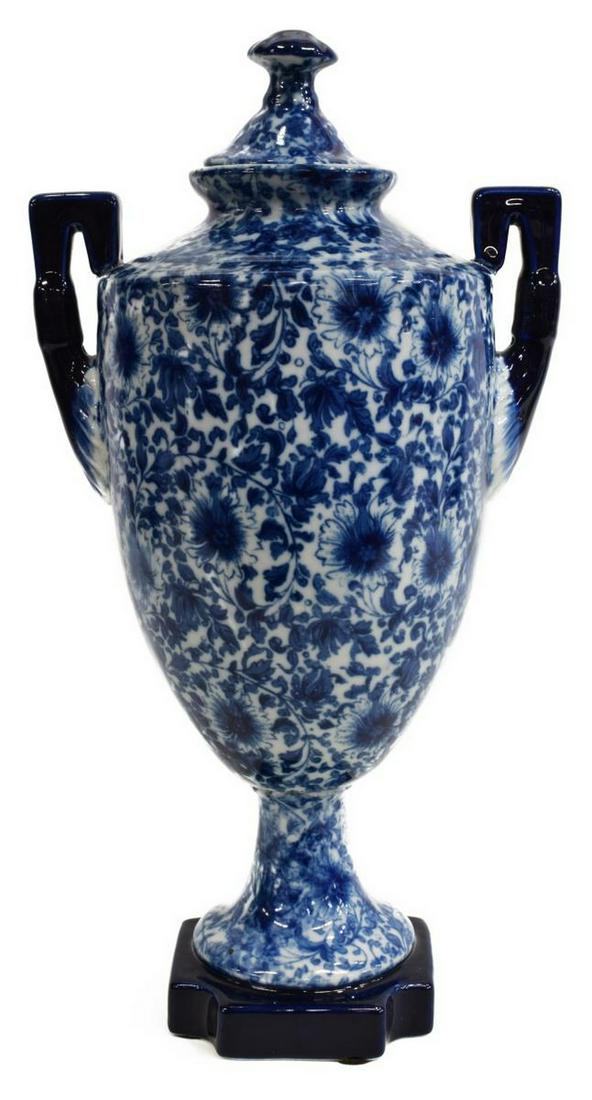 VICTORIA WARE IRONSTONE BLUE & WHITE LIDDED URN (1 of 3)