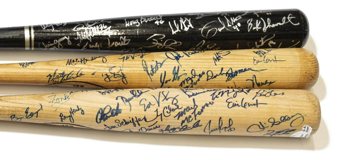 (3) AUTOGRAPHED TEXAS RANGERS TEAM SIGNED BATS (1 of 4)