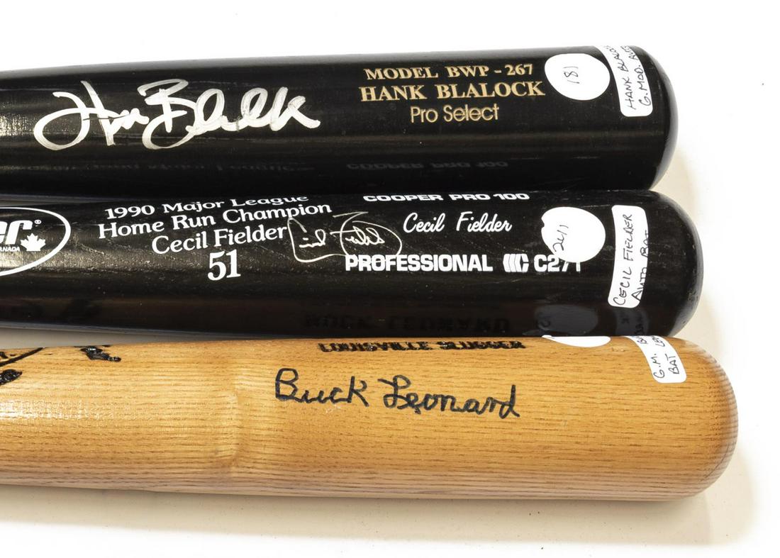 (3) AUTOGRAPHED BATS, BLALOCK, LEONARD, FIELDER (1 of 3)