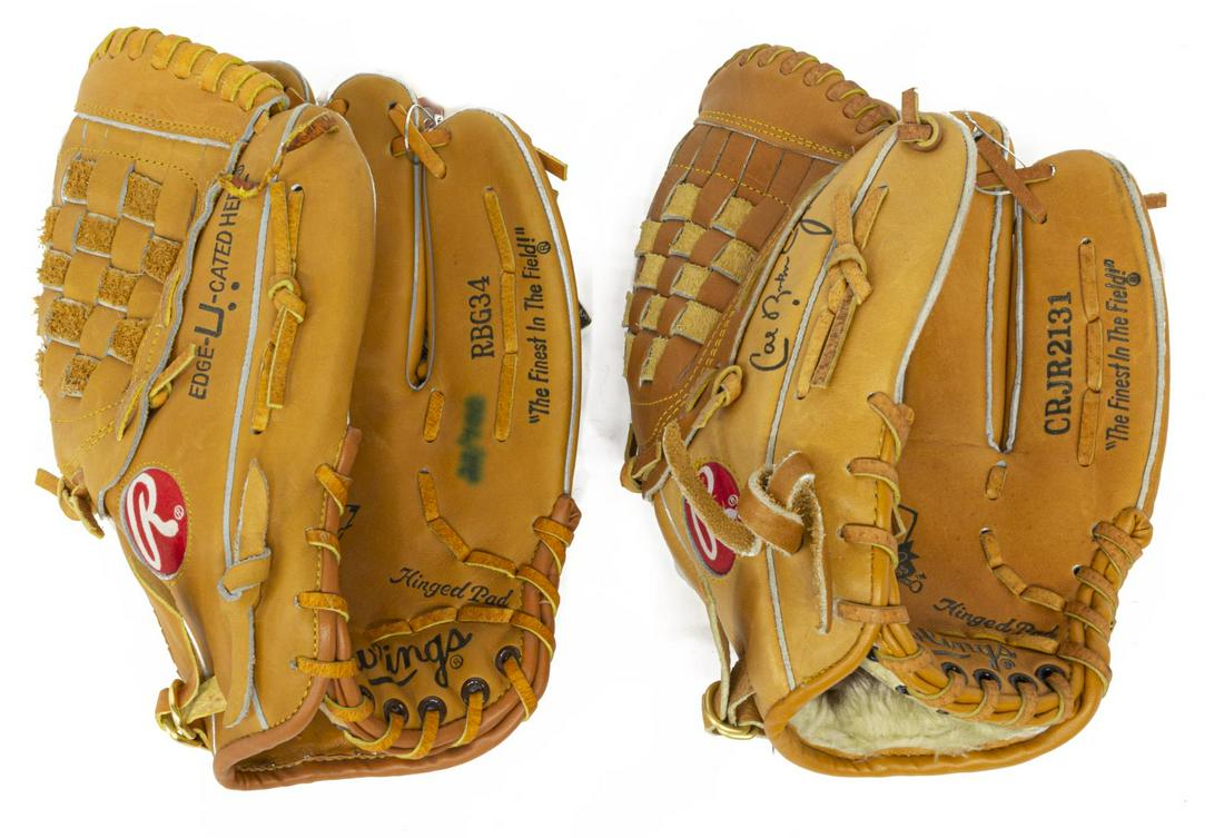 (2) AUTOGRAPHED BASE BALL GLOVES, RYAN, RIPKEN (1 of 2)