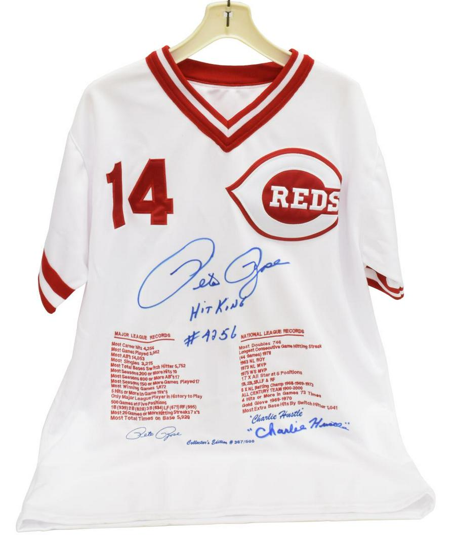 PETE ROSE DOUBLE AUTOGRAPHED BASEBALL SHIRT (1 of 3)