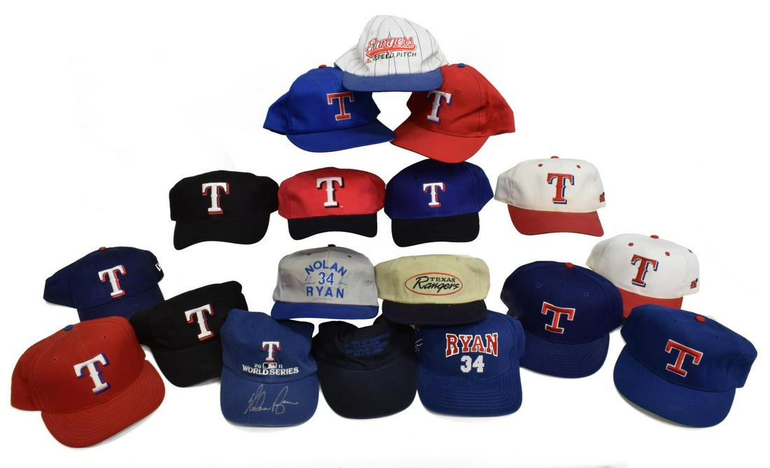 (18) TEXAS RANGER BASEBALL CAPS, ONE SIGNED RYAN (1 of 4)