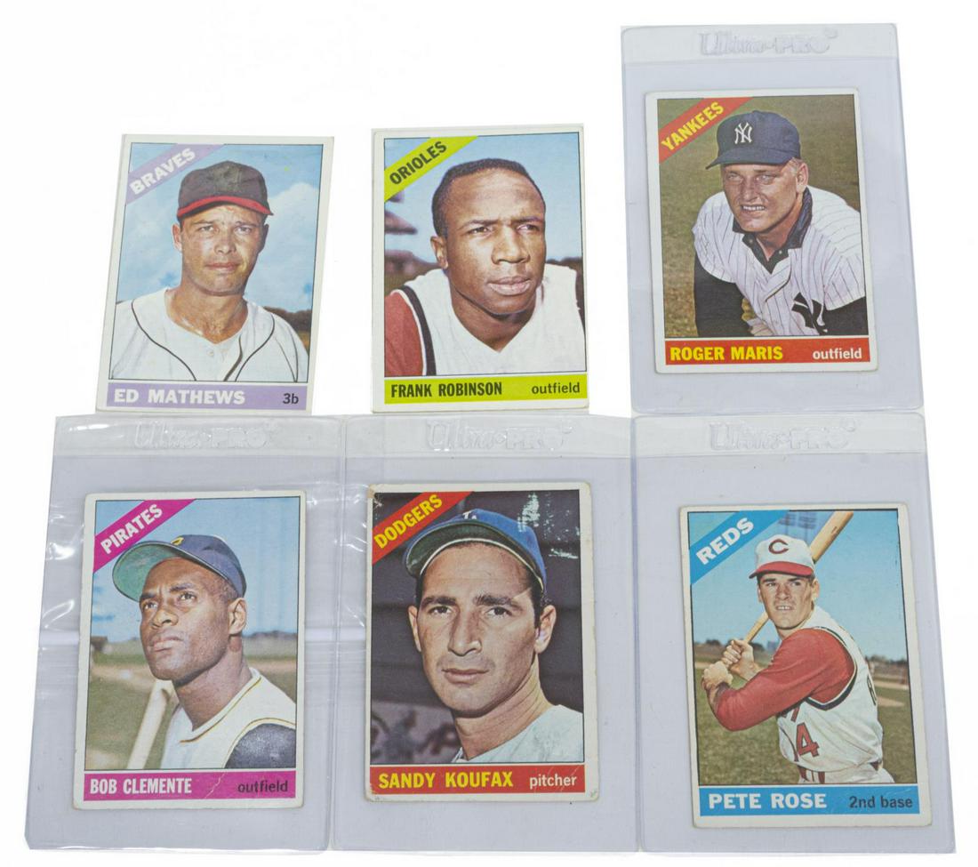 (6) TOPPS 1966 BALL CARDS, CLEMENTE, ROSE, MARIS (1 of 2)