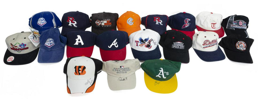 (19)BASEBALL CAPS, VARIOUS CLUBS,THREE AUTOGRAPHED (1 of 2)