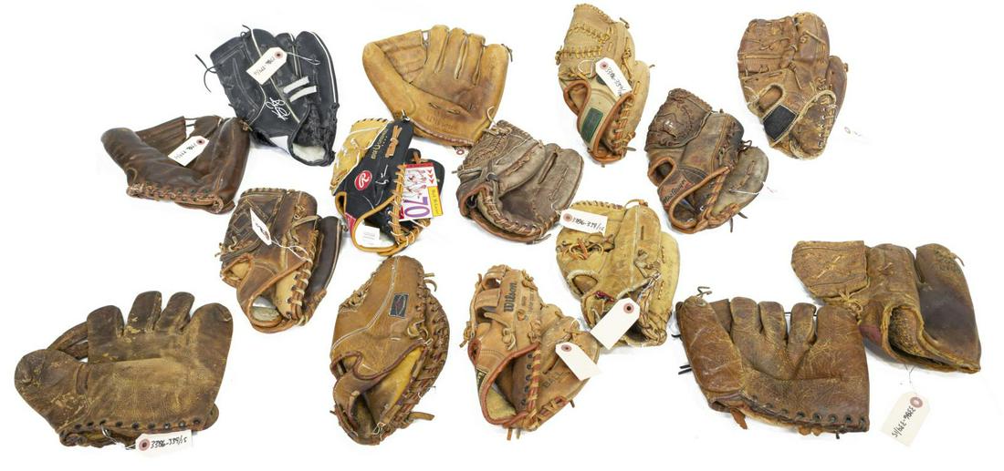 (15) VINTAGE BASEBALL GLOVES (1 of 1)