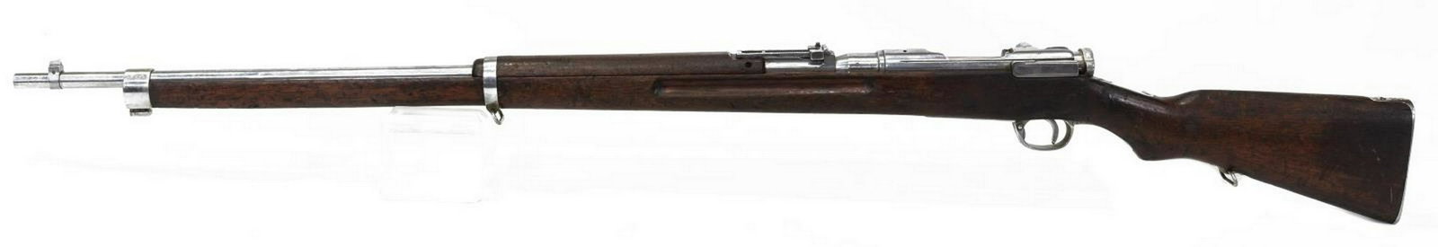 JAPANESE ARISAKA TYPE 38 RIFLE, CHROMED: Japanese Arisaka Type 38 rifle, 6.5mm caliber, bolt action, 31" barrel, bayonet lug, adjustable rear sight, two sling swivels, Tokyo arsenal mark, all visible metal parts have been chromed, SN 1934XXX