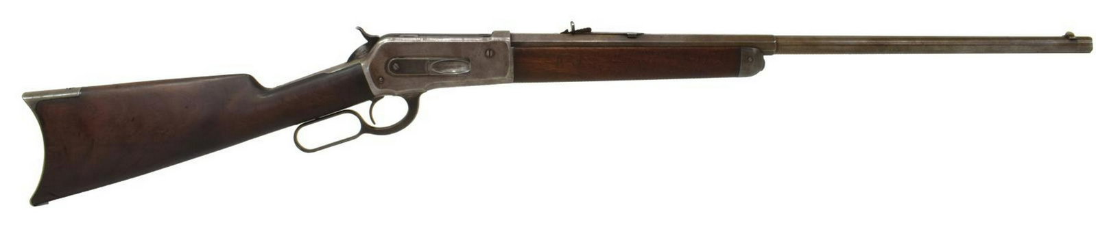 ANTIQUE WINCHESTER MODEL1886 RIFLE, FACTORY LETTER: Winchester Model 1886 rifle, .40/65 caliber, lever action, 26" half octagonal half round barrel, tubular half magazine, adjustable rear sight, walnut stock, crescent butt plate, two line Winchester ad