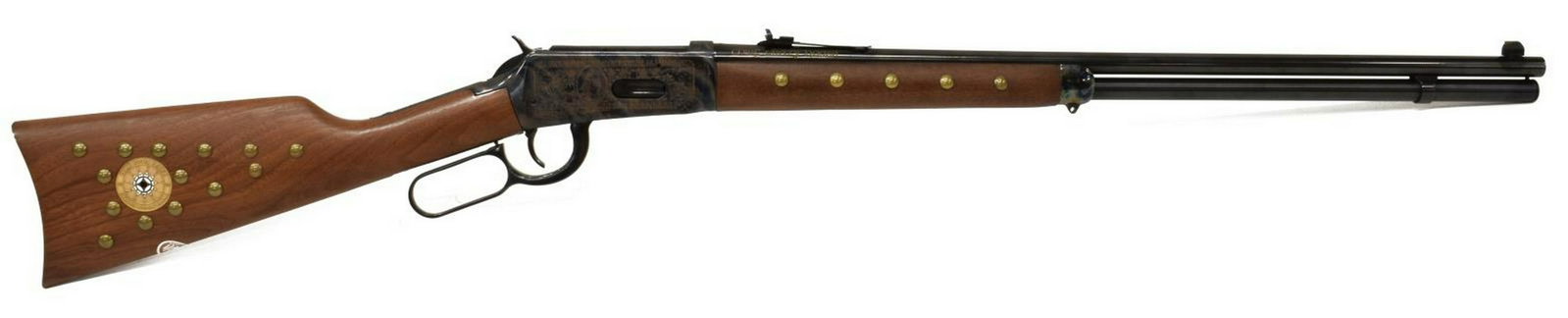 WINCHESTER CHIEF CRAZY HORSE1894 COMM. RIFLE 38-55: Winchester Model 1894 Commemorative Chief Crazy Horse saddle ring rifle, 38-55 caliber, lever action, 24" round barrel, buckhorn sight, the receiver with the Chief's likeness, the opposite depicts a b
