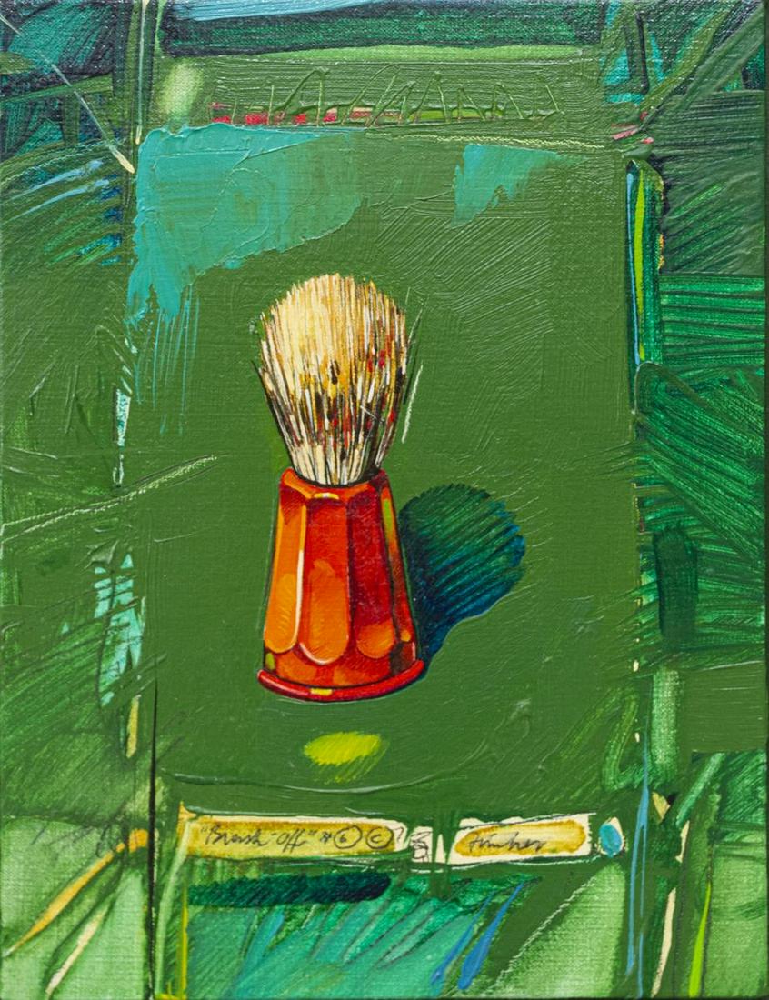JOHN FINCHER (B.1941) OIL PAINTING 'BRUSH OFF': Framed oil on canvas painting, "Brush Off," signed lower right Fincher (John Fincher, New Mexico, b.1941), sight: approx 12"h, 9"w, overall: approx 13.25"h, 10.25"w, 1.5lbs *Provenance: The family of