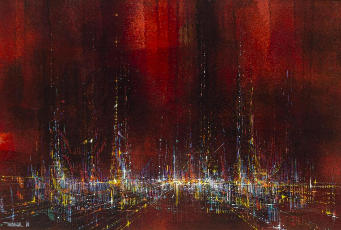 LEONARDO NIERMAN (B.1932) ABSTRACT OIL PAINTING: Framed oil on board painting, Abstract Composition, signed lower left Nierman (Leonardo Nierman, United States, Mexico, b.1932), dated 1966, sight: approx 15.25"h, 23"w, overall: approx 25.25"h, 33"w,