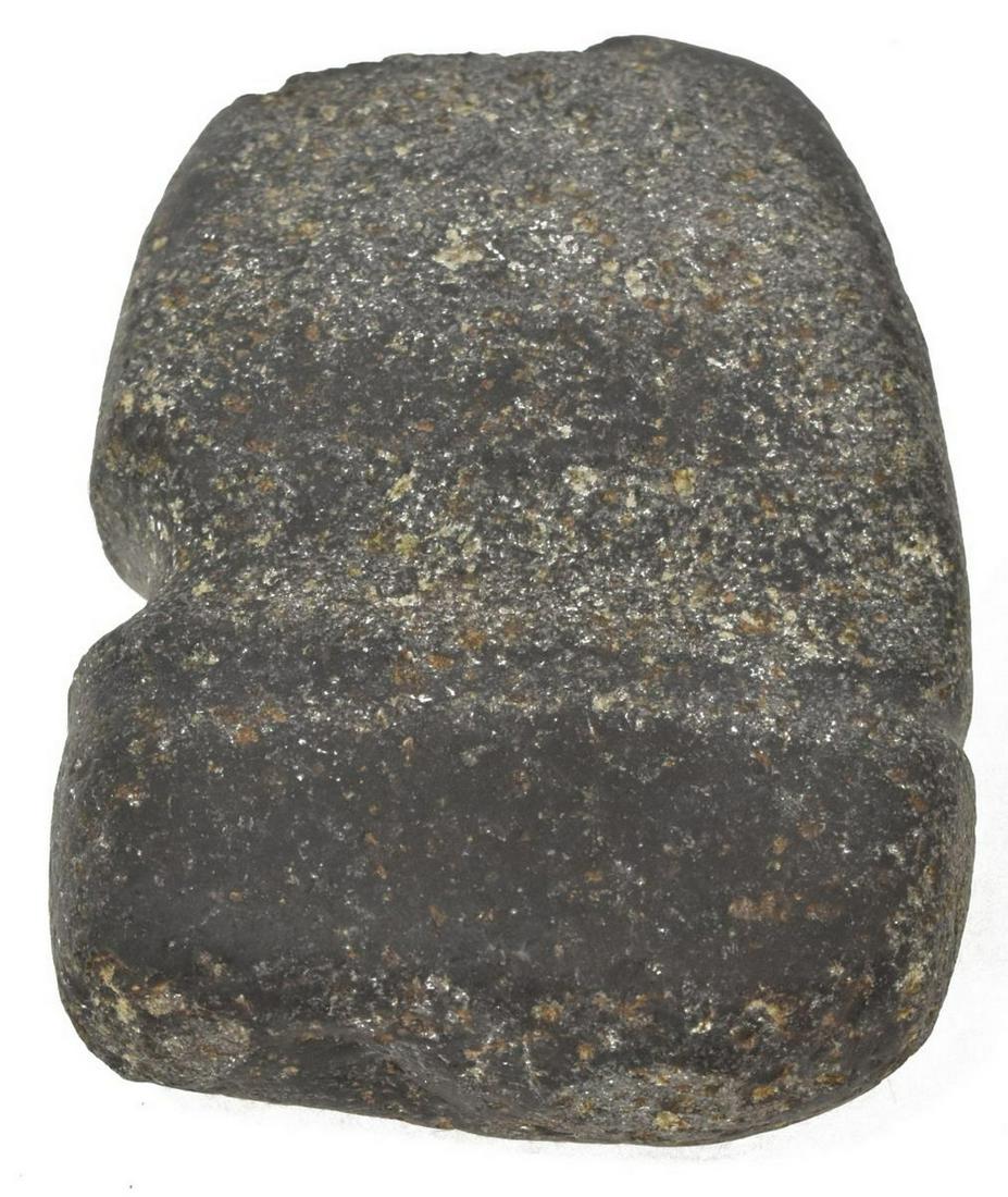 PREHISTORIC NATIVE AMERICAN GROOVED STONE AXE: Prehistoric Native American fully grooved stone axe head, c. prior to the 16th century, approx 5"h, 3.5"w, 1.5"d, 2lbs Start Price: $80.00