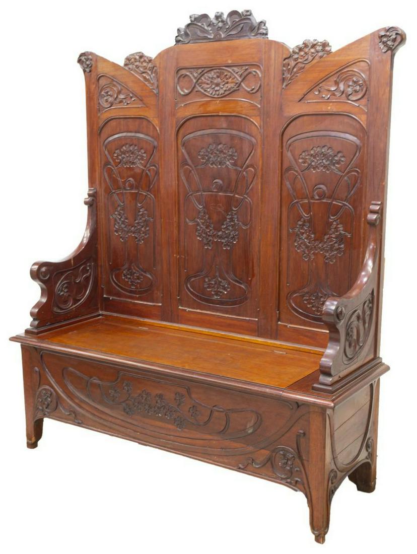 French Art Nouveau Carved Mahogany Hall Bench Nov 17 2019