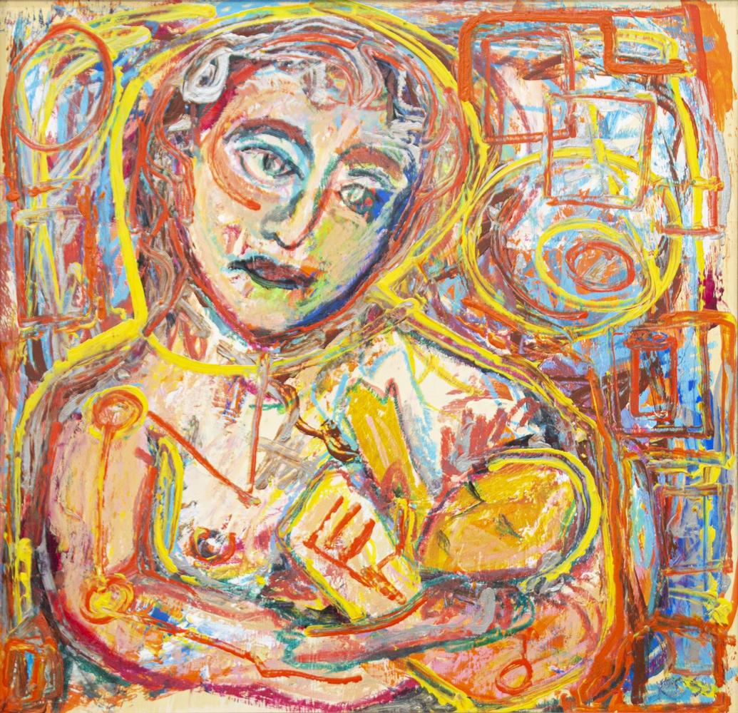 RICHARD L. ROSS (20th/21st C.) MOTHER & CHILD: Framed oil painting on board, Mother and Child, signed lower right Ross (Richards L. Ross, Texas, 20th/21st c.), sight: 23.5"h, 23.5"w, overall: 28,.5"h, 29'w, 8.25lbs Start Price: $150.00