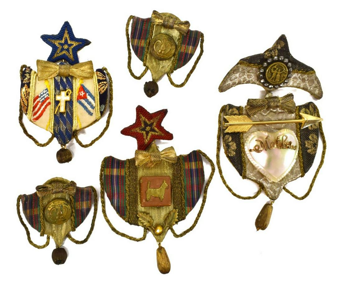 (4) ERIC RHEIN JEWELRY GROUP, BROOCHES, EARRINGS: (lot of 4) Collection of jewelry by Eric Rhein (American, 20thc.) comprising (2) earrings for pierced ears and (1) matched brooch, (1) 'Mother' brooch with ear post as well, (1) brooch with central cr