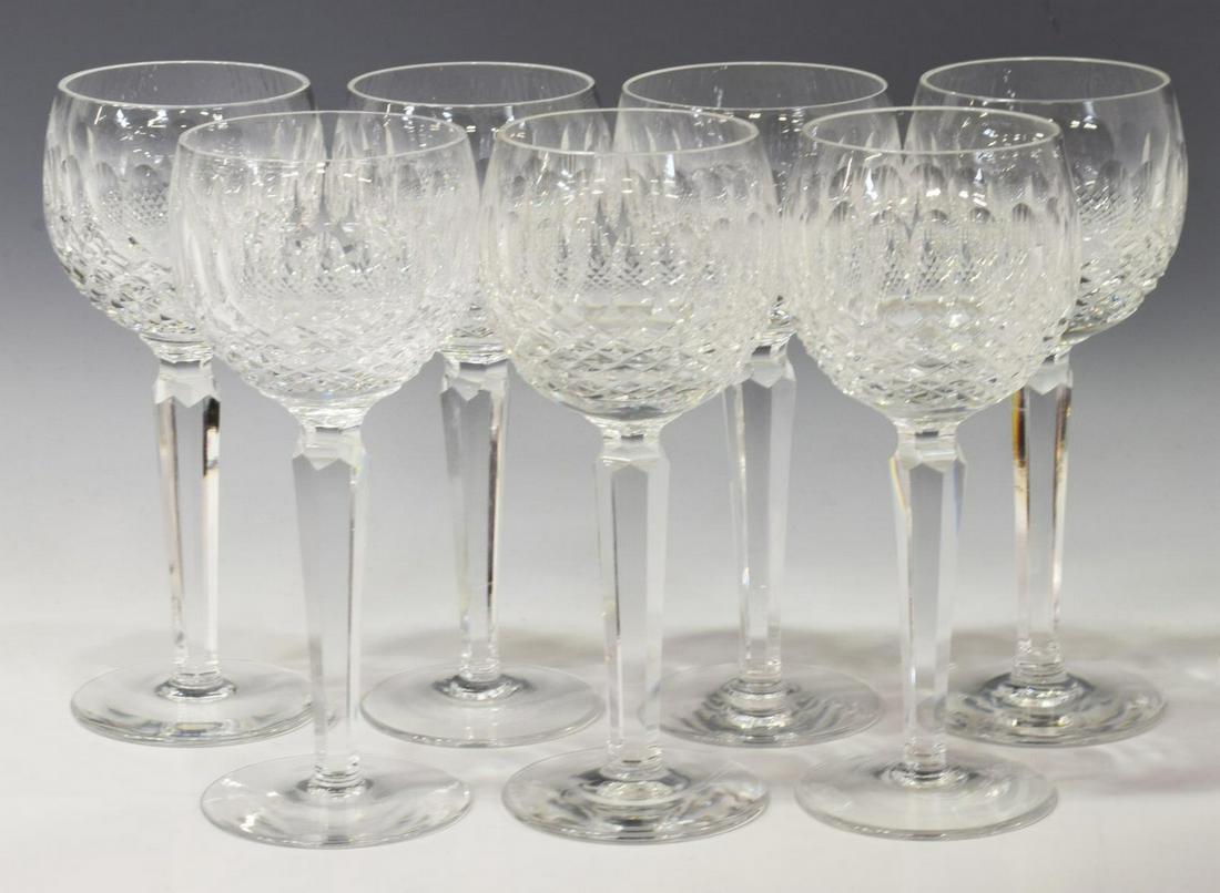 (7) WATERFORD 'COLLEEN' CRYSTAL WINE STEM GLASSES: (lot of 7) Collection of Waterford cut crystal wine stems, in the "Colleen" pattern, wide body on tapered stem, terminating on circular foot, all with acid etched mark underfoot, approx 7.25"h, 3"diam