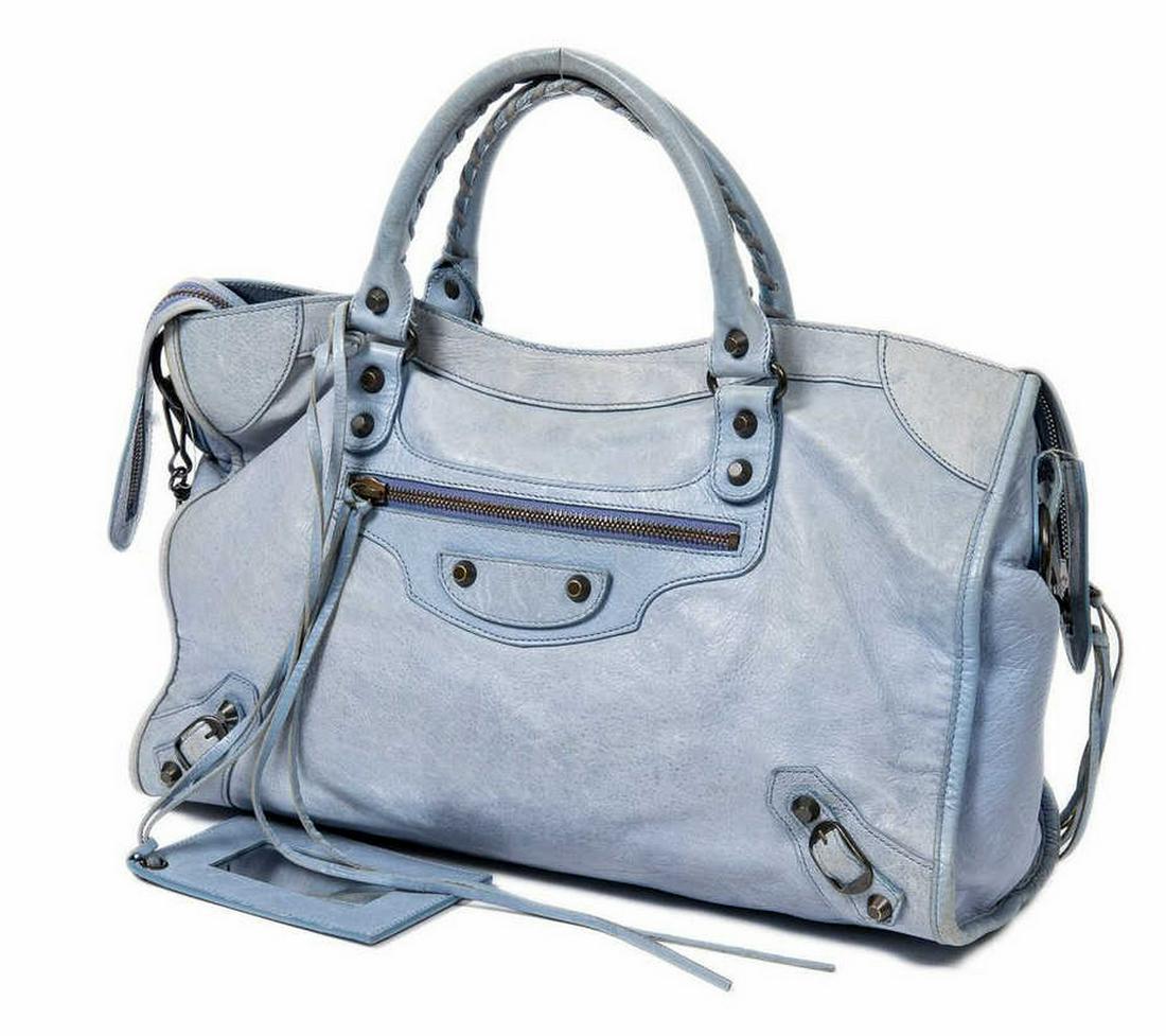 Balenciaga city Blue Distressed Leather Handbag