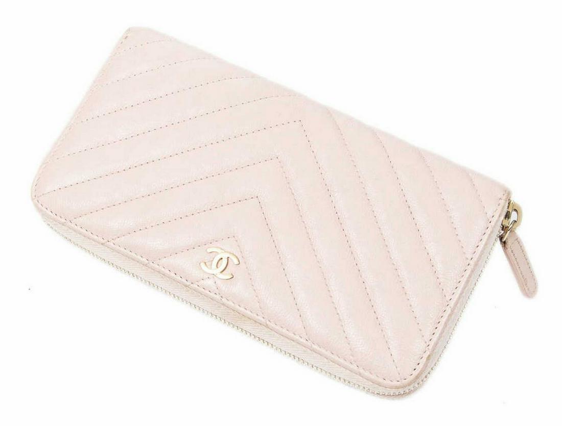 CHANEL 'L-GUSSET' PINK QUILTED LEATHER WALLET (1 of 3)