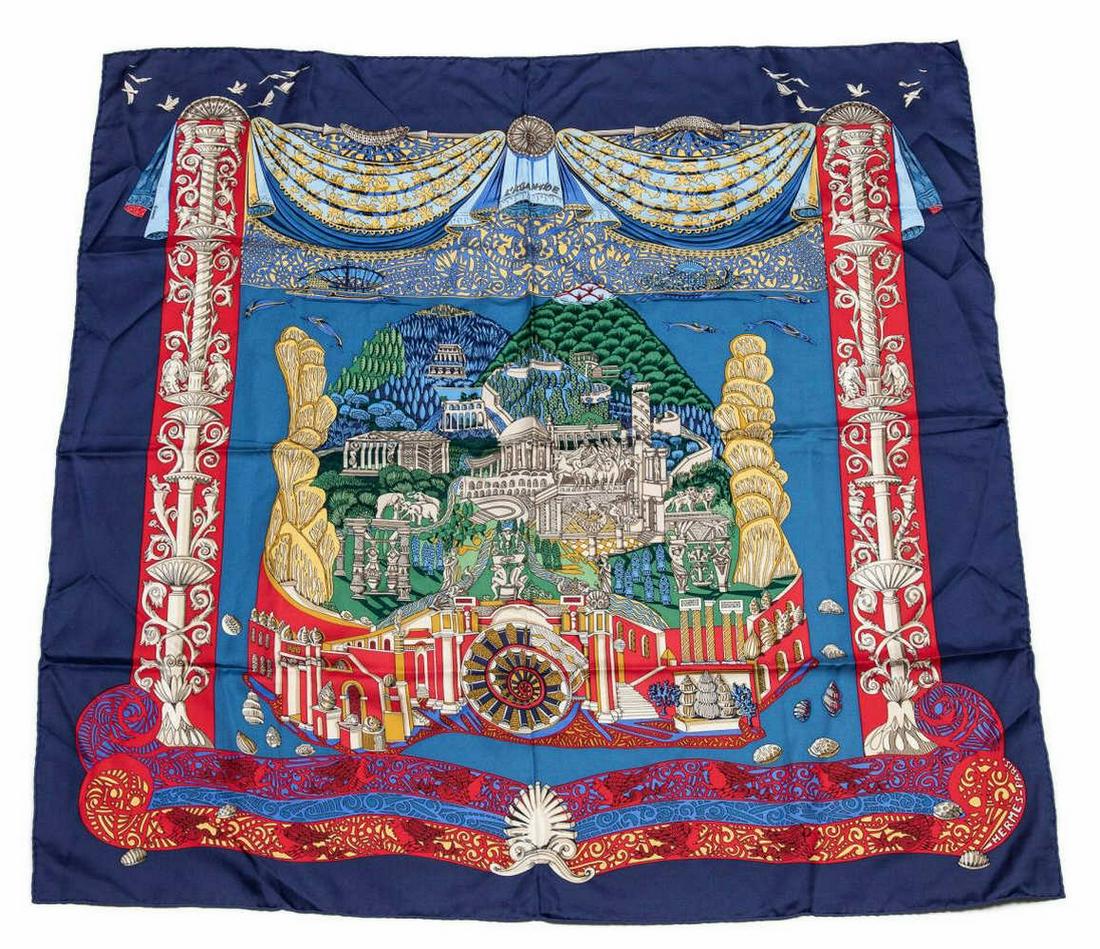 HERMES SILK TWILL SCARF, 'L'ATLANTIDE' PATTERN (1 of 2)