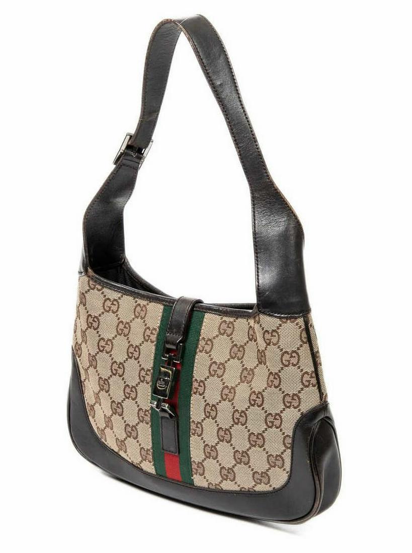 GUCCI 'JACKIE' BROWN & TAN MONOGRAM SHOULDER BAG (1 of 7)