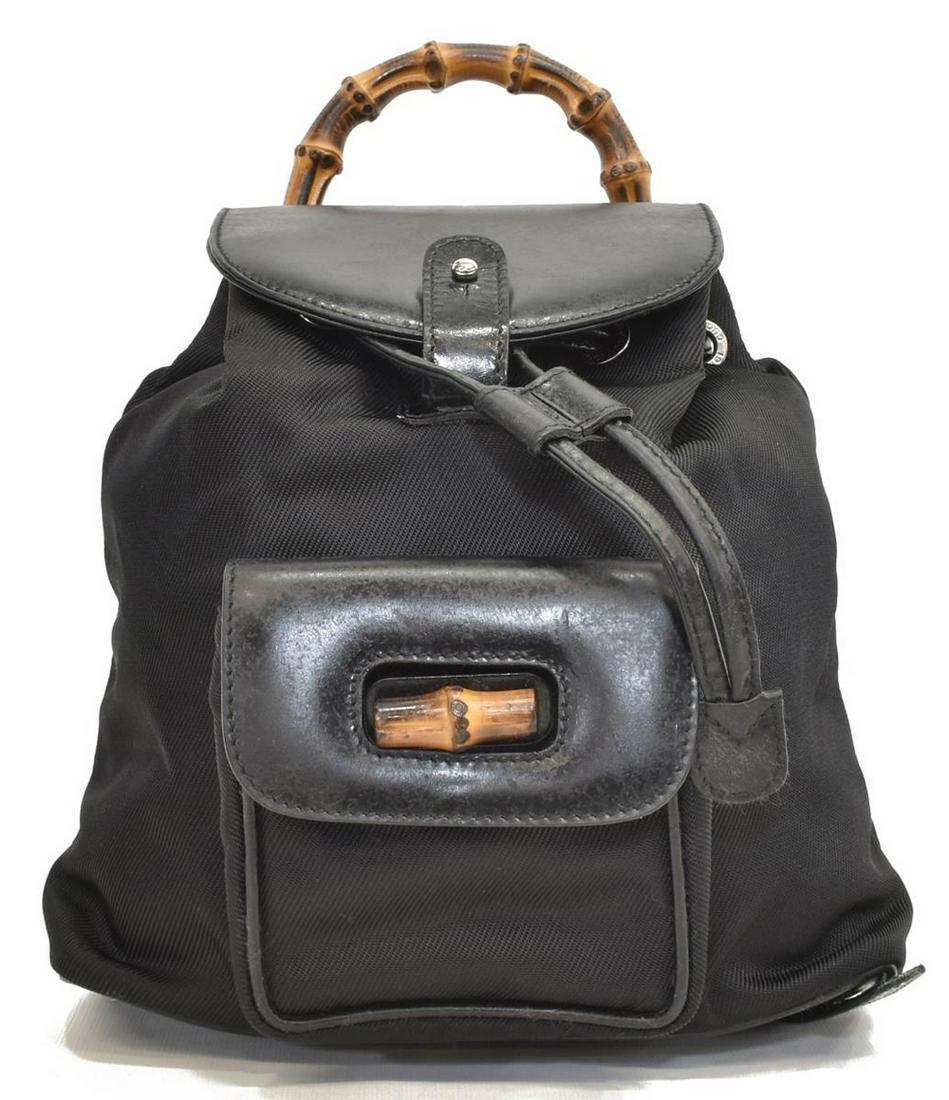 GUCCI BLACK NYLON & LEATHER BAMBOO MINI BACKPACK (1 of 3)