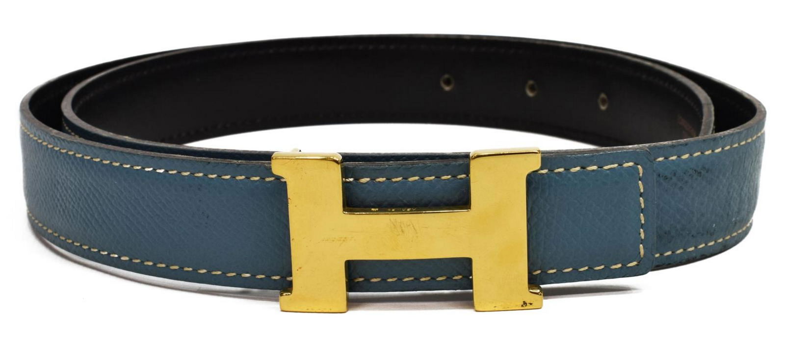 HERMES REVERSIBLE 'H' BELT NOIR & BLUEJEAN LEATHER (1 of 6)