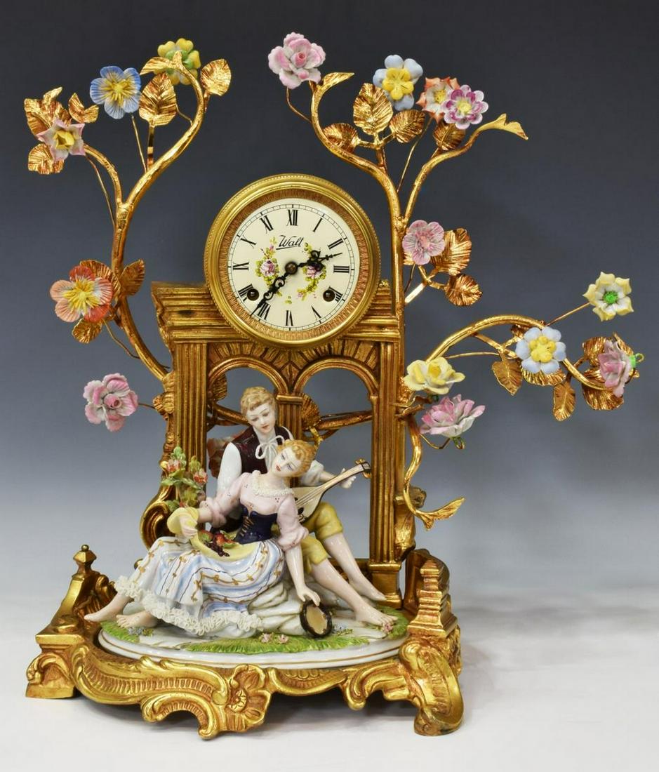 FRENCH STYLE FIGURAL PORCELAIN MANTEL CLOCK (1 of 6)
