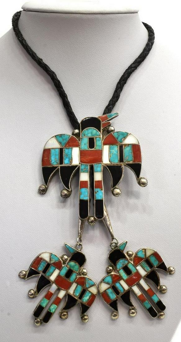 NATIVE AMERICAN ZUNI INALID THUNDERBIRD BOLO TIE (1 of 5)
