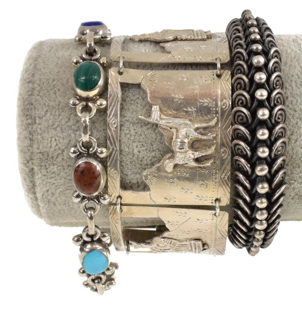 (3) STERLING SILVER BRACELETS, MEXICO, PERU, BALI (1 of 5)