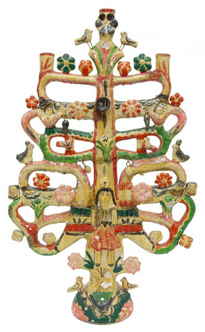 MEXICAN POLYCHROME TREE OF LIFE SCULPTURE (1 of 3)