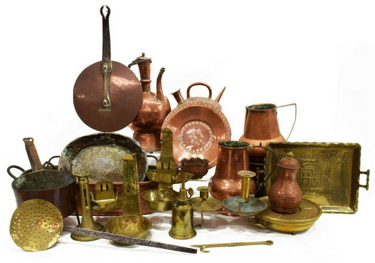 (24) French Brass & Copper Household Items