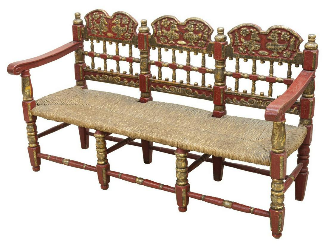SPANISH ANDALUSIAN POLYCHROME PAINTED BENCH (1 of 3)